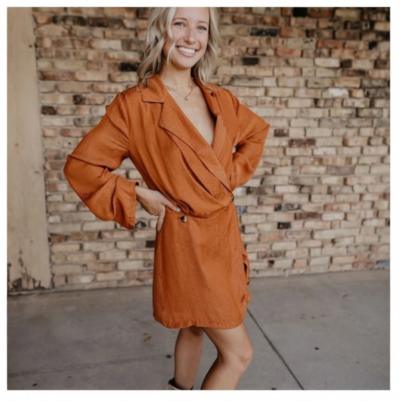 FREE PEOPLE NWT Simone Long Sleeve Blazer/Wrap-Style MiniDress-Cinnamon/LG - Picture 9 of 15